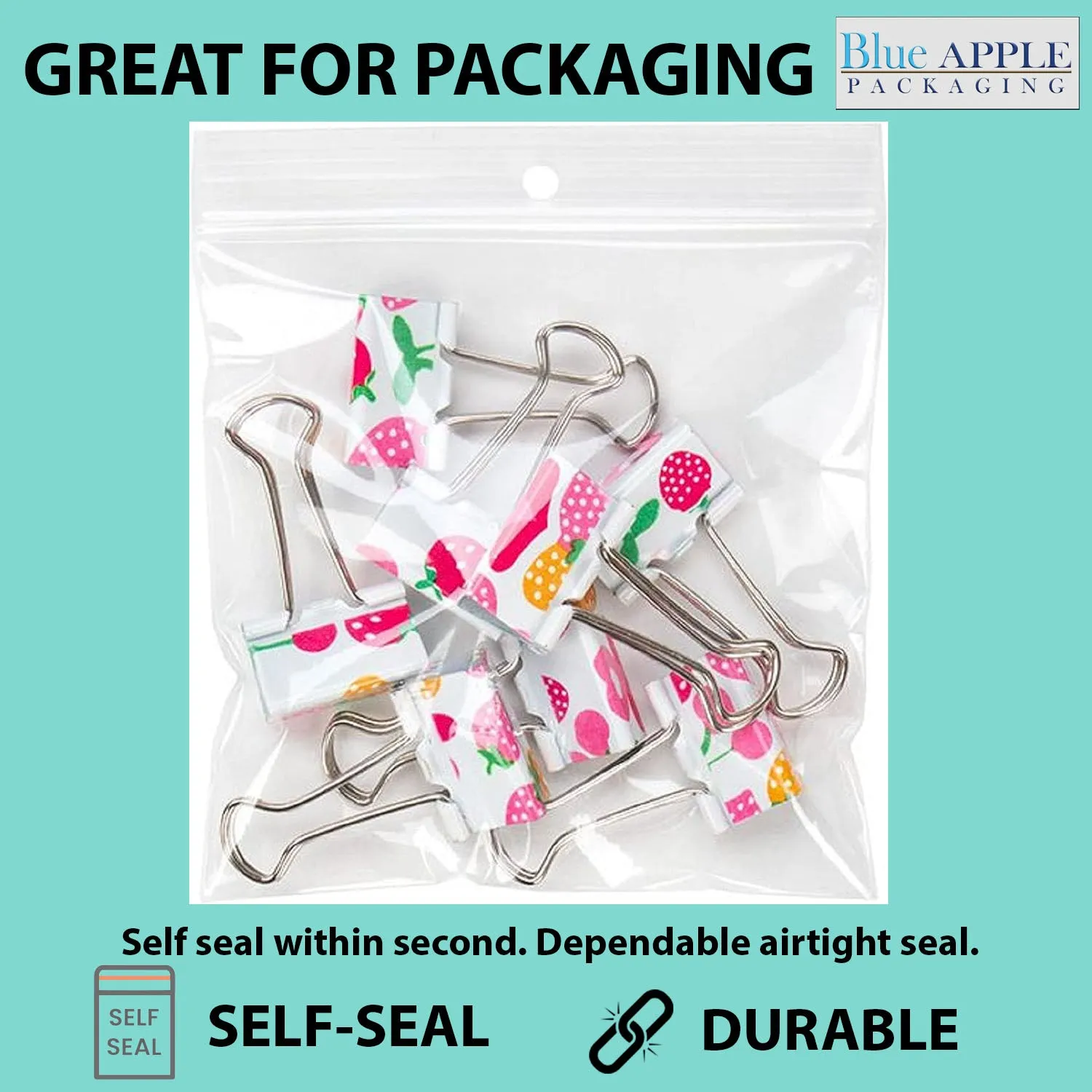 Resealable Plastic Bags with Hang Hole 2 Mil 5X7 Lock Seal Zipper Pack of 100 Bags