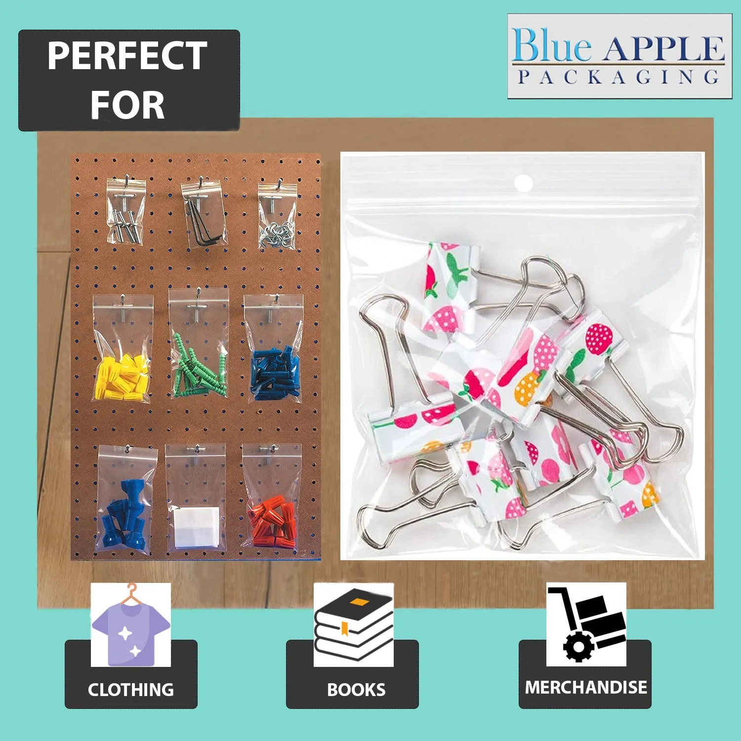 Resealable Plastic Bags with Hang Hole 2 Mil 5X7 Lock Seal Zipper Pack of 100 Bags
