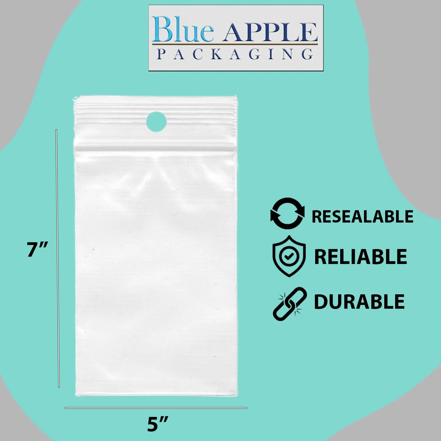 Resealable Plastic Bags with Hang Hole 2 Mil 5X7 Lock Seal Zipper Pack of 100 Bags