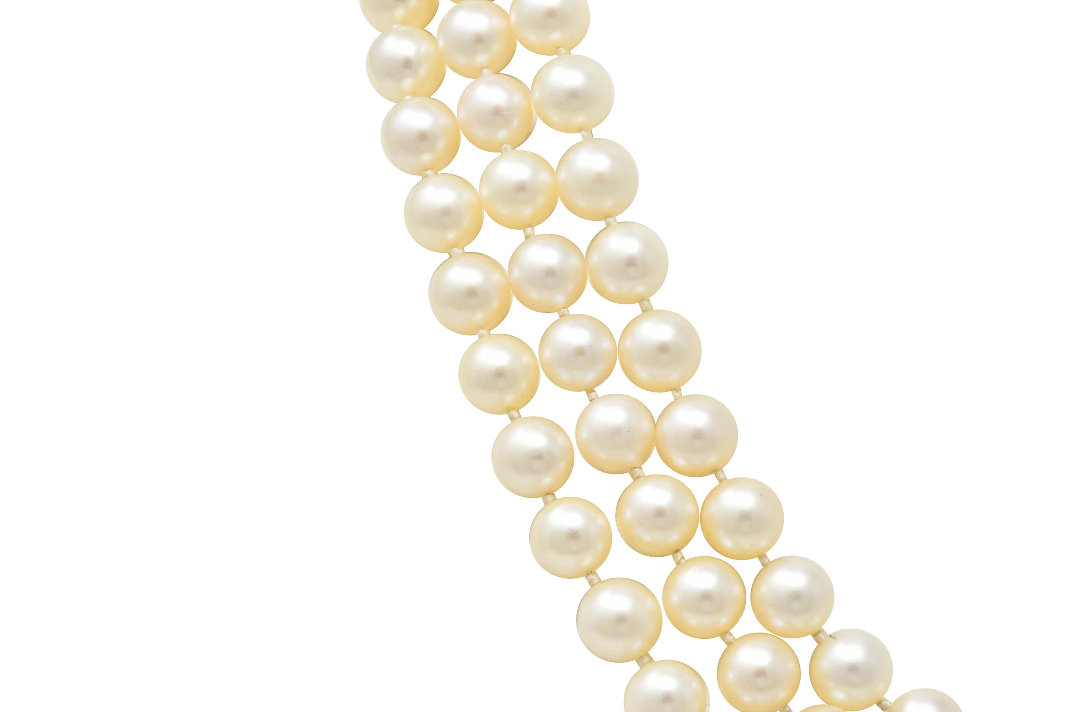 Retro 1.70 CTW Diamond Cultured Pearl 14 Karat White Gold Multi-Strand Necklace & Brooch