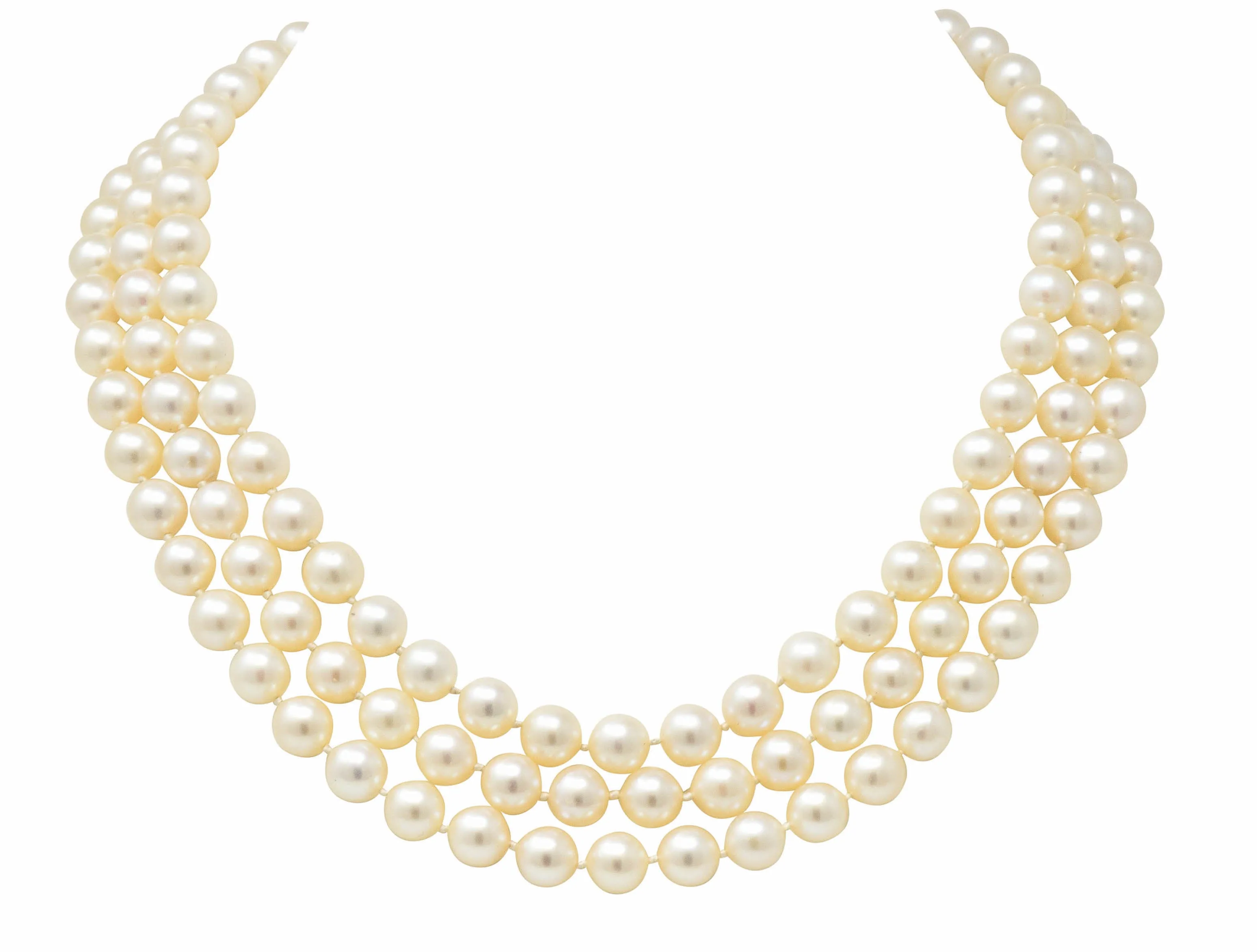 Retro 1.70 CTW Diamond Cultured Pearl 14 Karat White Gold Multi-Strand Necklace & Brooch