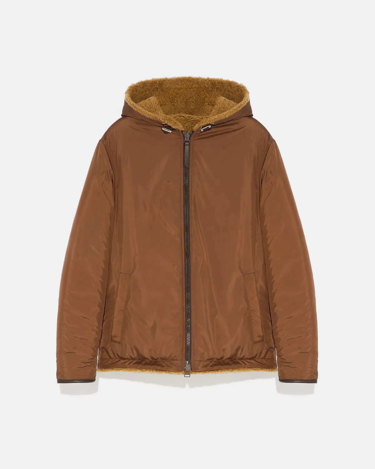 Reversible shearling hoodie