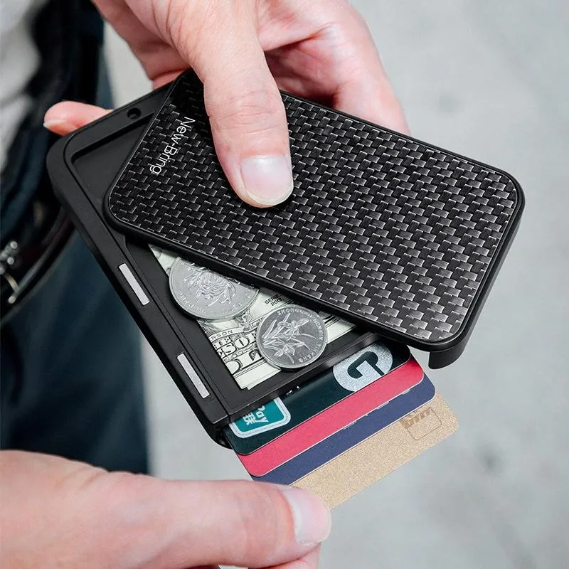 Rfid Blocking Metal Card Holder Automatic Shift Business Card Case Carbon Fiber