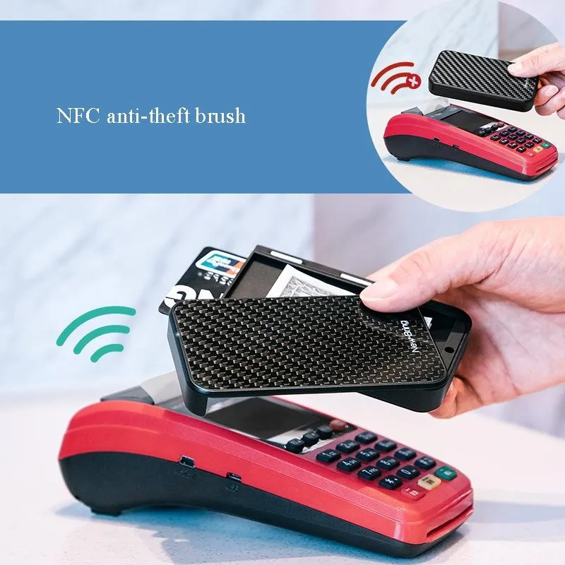 Rfid Blocking Metal Card Holder Automatic Shift Business Card Case Carbon Fiber