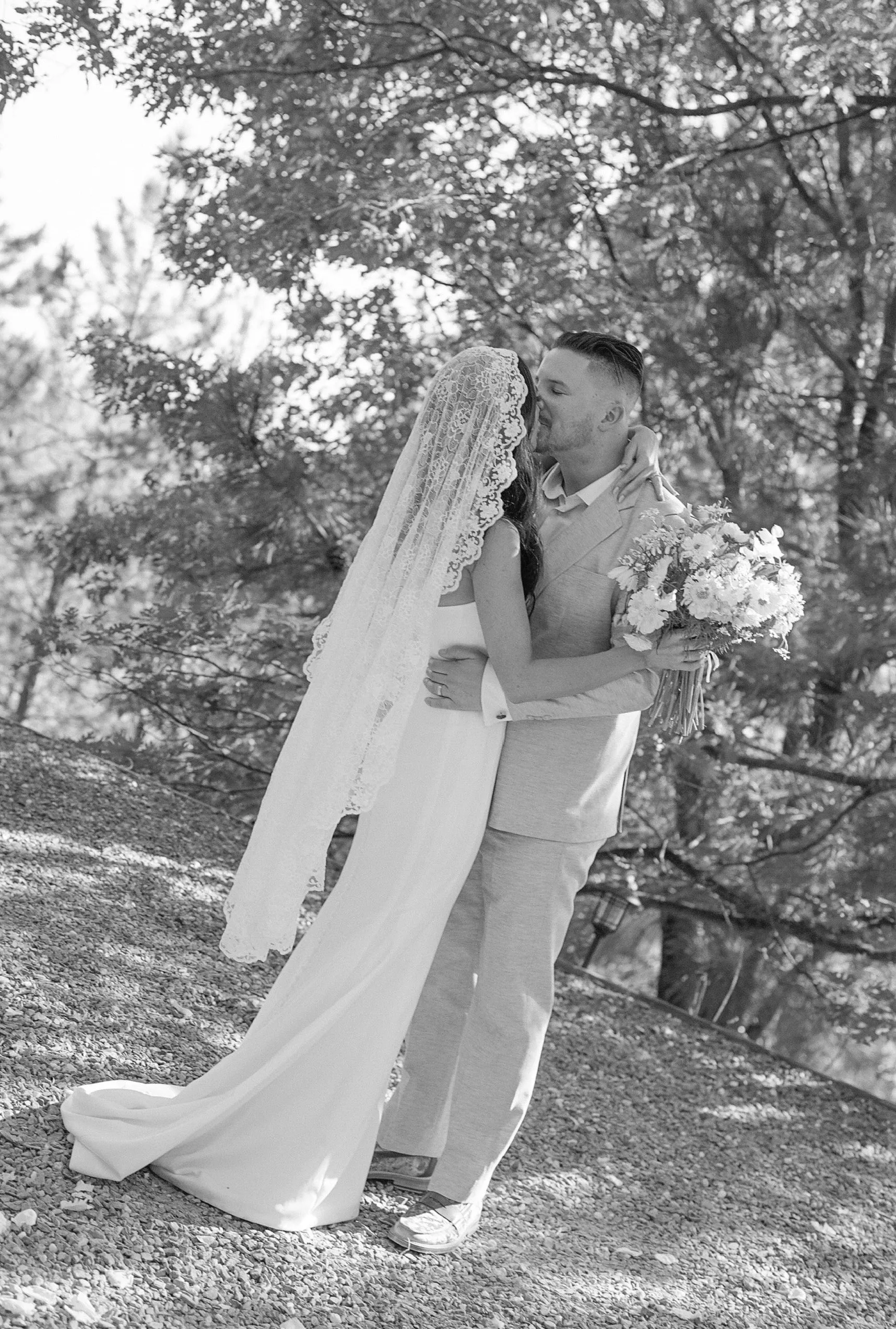 Romantic Floral Lace Mantilla Wedding Veil, Fingertip Length in Light Ivory