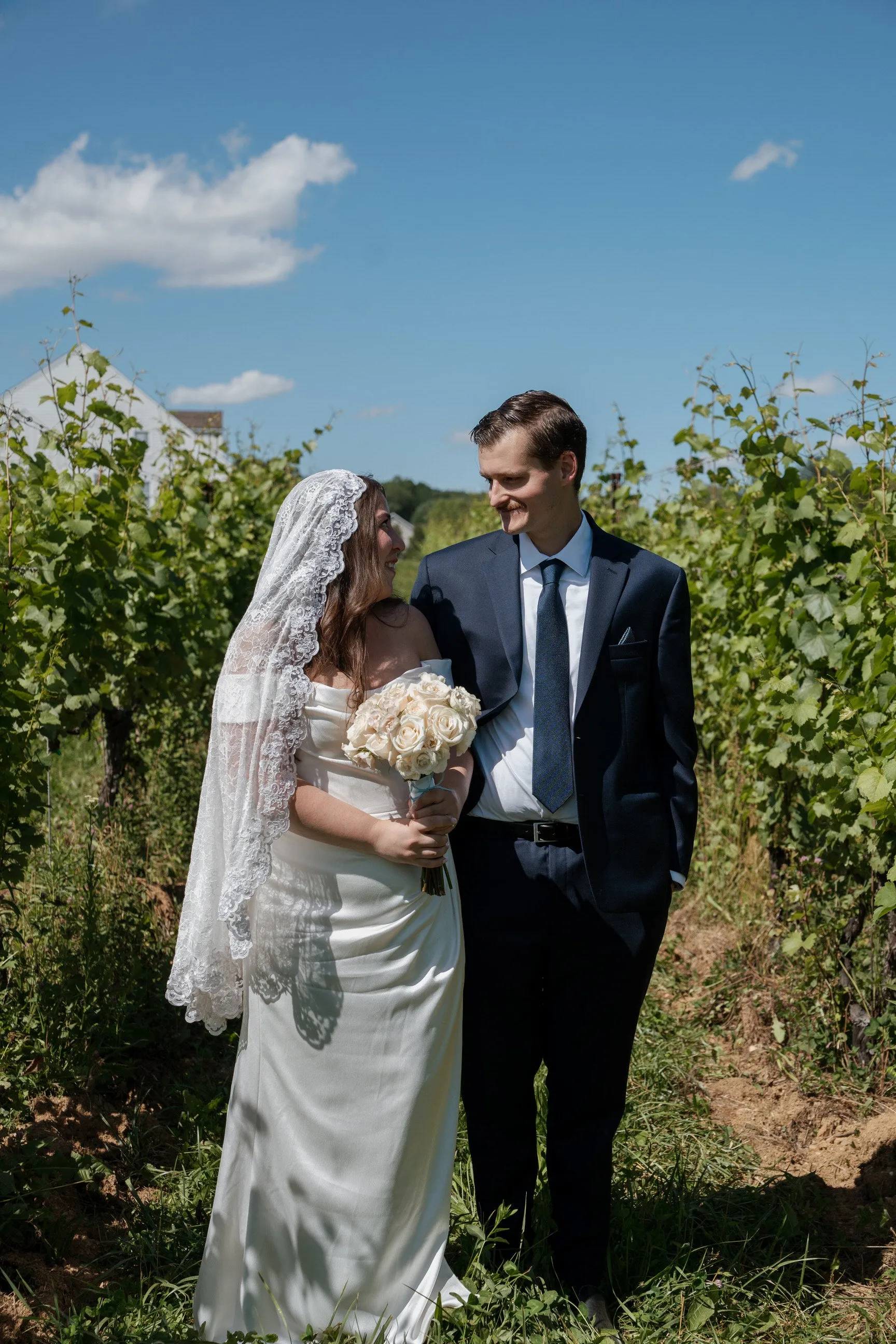 Romantic Floral Lace Mantilla Wedding Veil, Fingertip Length in Light Ivory