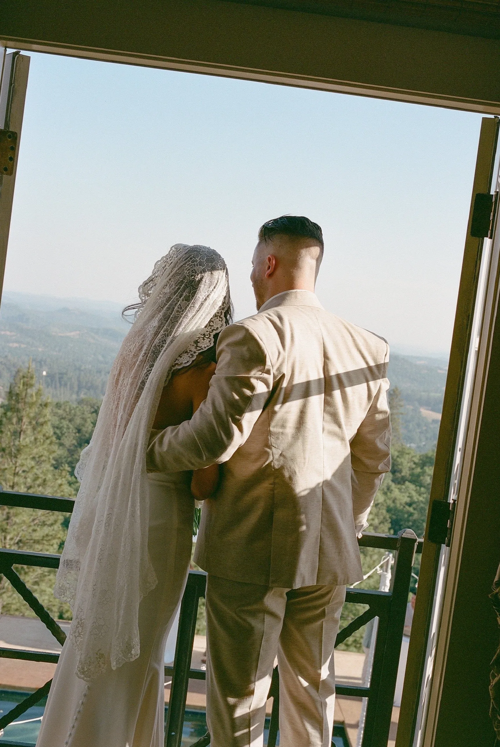 Romantic Floral Lace Mantilla Wedding Veil, Fingertip Length in Light Ivory