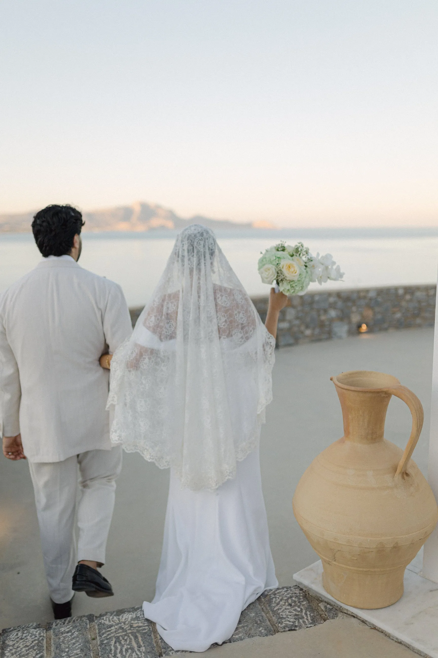 Romantic Floral Lace Mantilla Wedding Veil, Fingertip Length in Light Ivory
