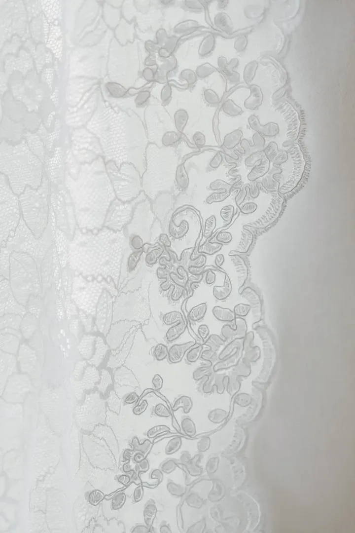 Romantic Floral Lace Mantilla Wedding Veil, Fingertip Length in Light Ivory