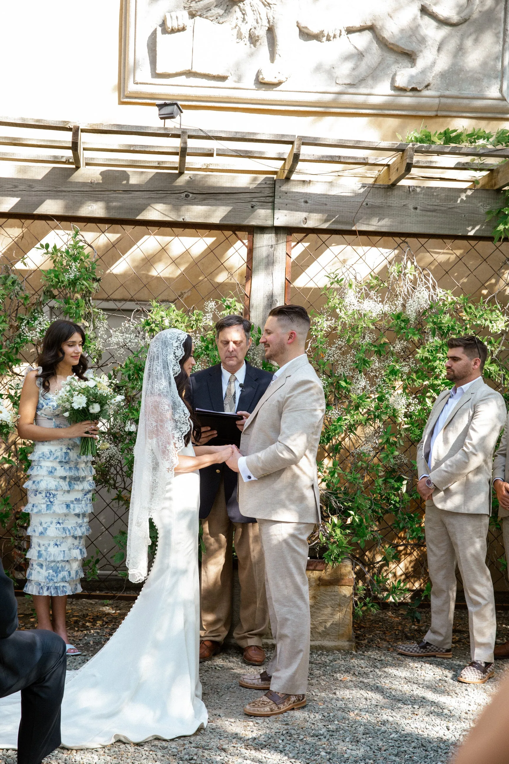 Romantic Floral Lace Mantilla Wedding Veil, Fingertip Length in Light Ivory