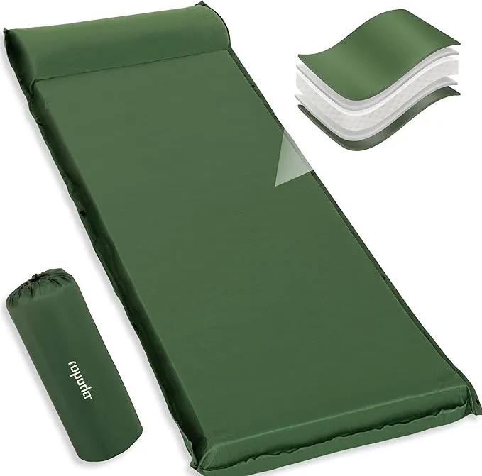 ropoda Self Inflating Sleeping Pad - Fast-Rebound, 3" Thick Elastic Foam Sleeping Pad,Camping Mat with Pillow, Storage Bag, 4-Season Camping Mattress Pad for Camping, Cars, Expandable Sleeping Pad…