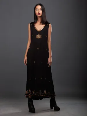 Sanskar by Sonam Dubal - Black And Gold Vintage Rose Embroidery Crush Dress