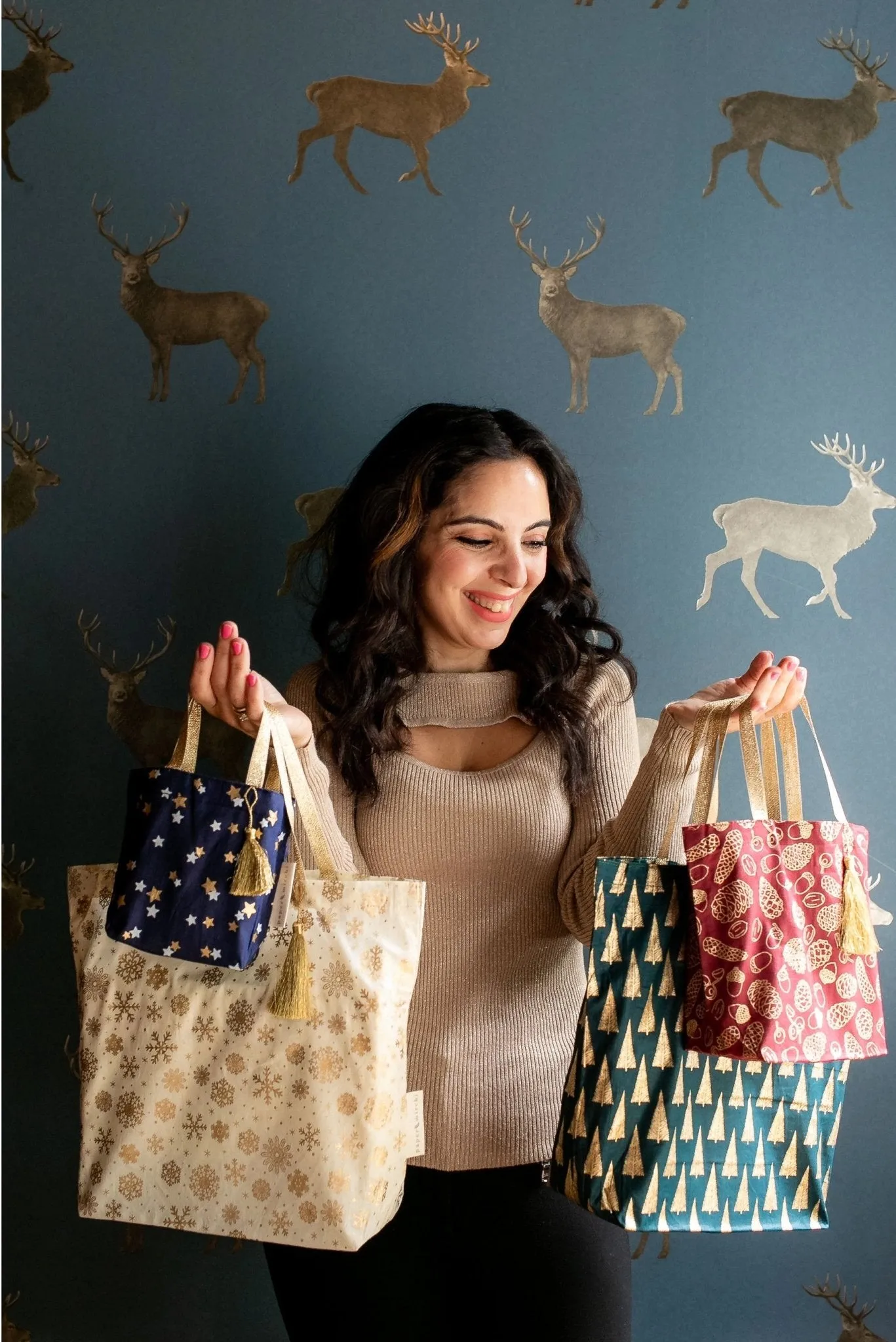 Scarlet Woodland Reusable Gift Tote Bags by Paper Mirchi
