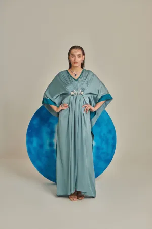 Sea Green Kaftan; Hand Embellished; Draped; Colour Blocking