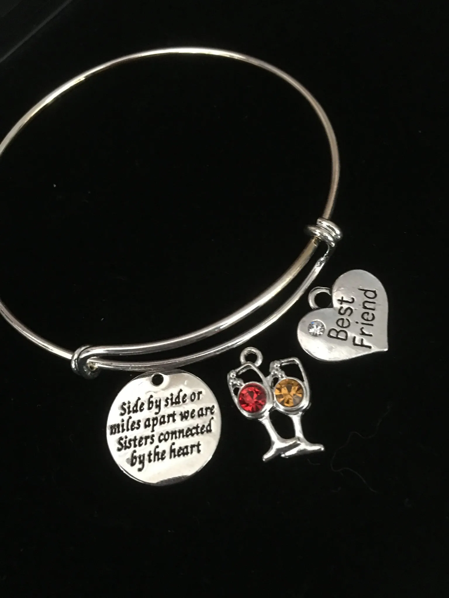 Side by Side Best Friends Sisters Silver Expandable Charm Bracelet Adjustable Bangle Trendy Gift
