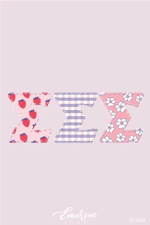 Sigma Sigma Sigma Strawberry and Floral Patchwork Letters Tshirt