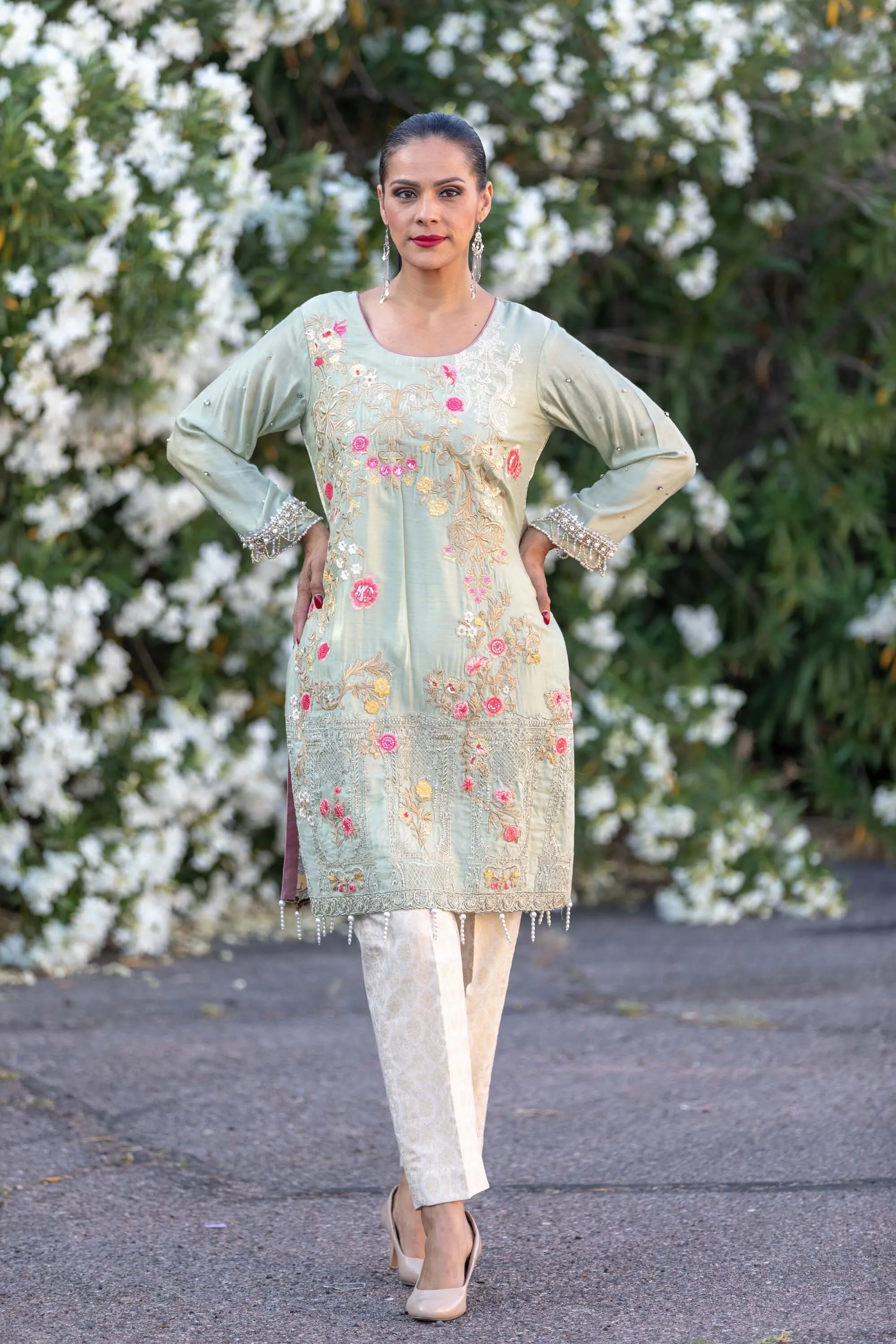 Silk Embroidered Mint Green Salwar Kameez Suit