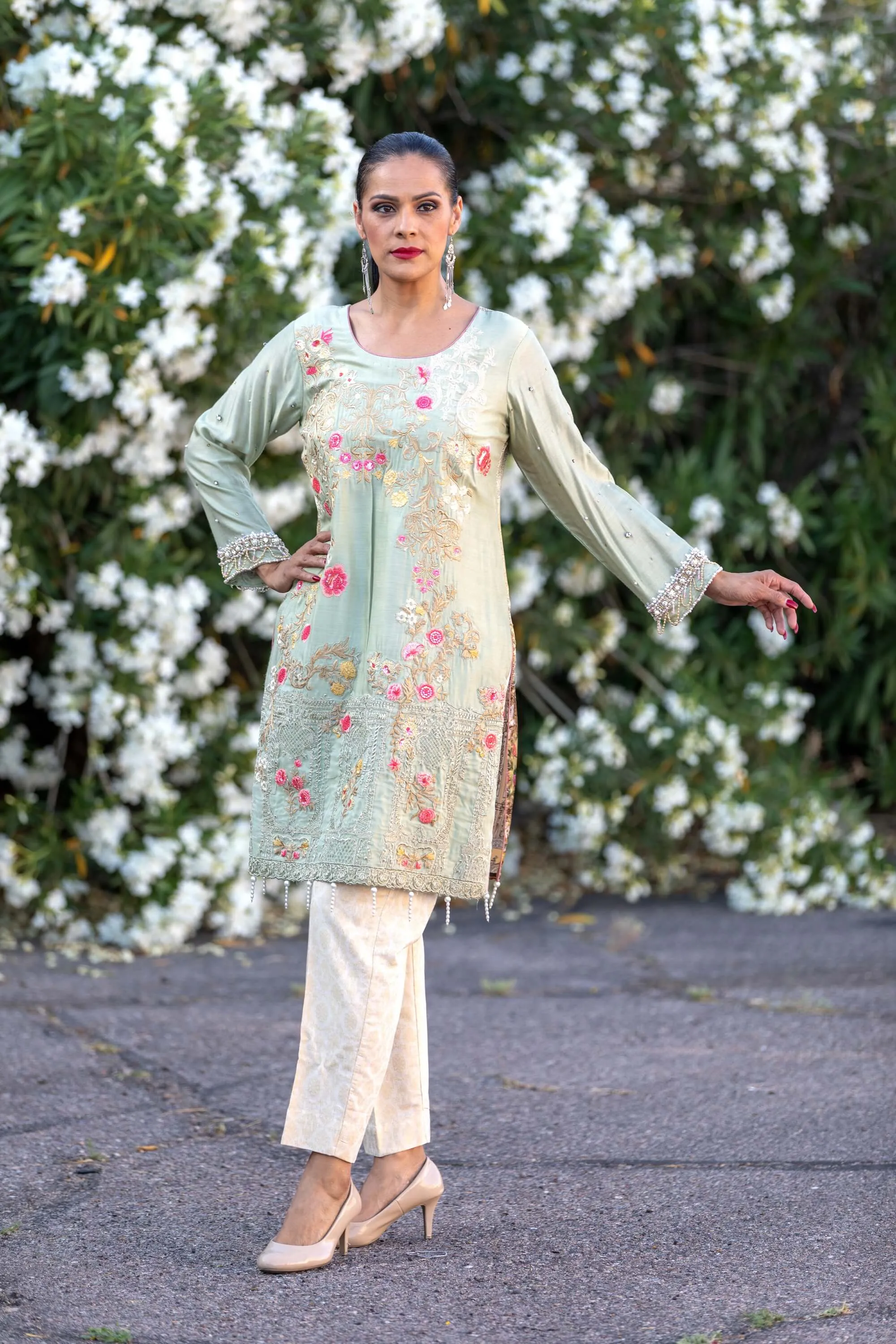 Silk Embroidered Mint Green Salwar Kameez Suit