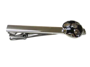 Silver and Black Soccer Ball Square Tie Clip