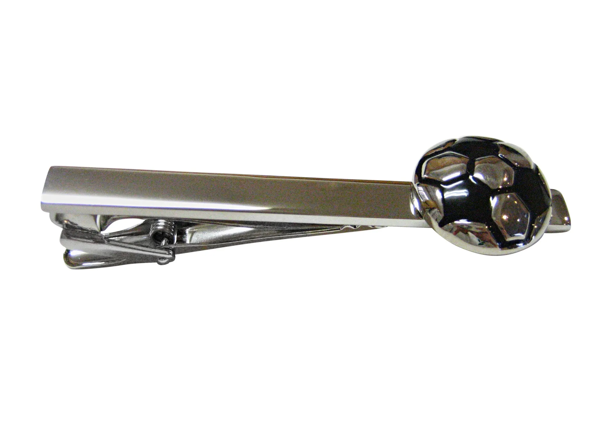 Silver and Black Soccer Ball Square Tie Clip