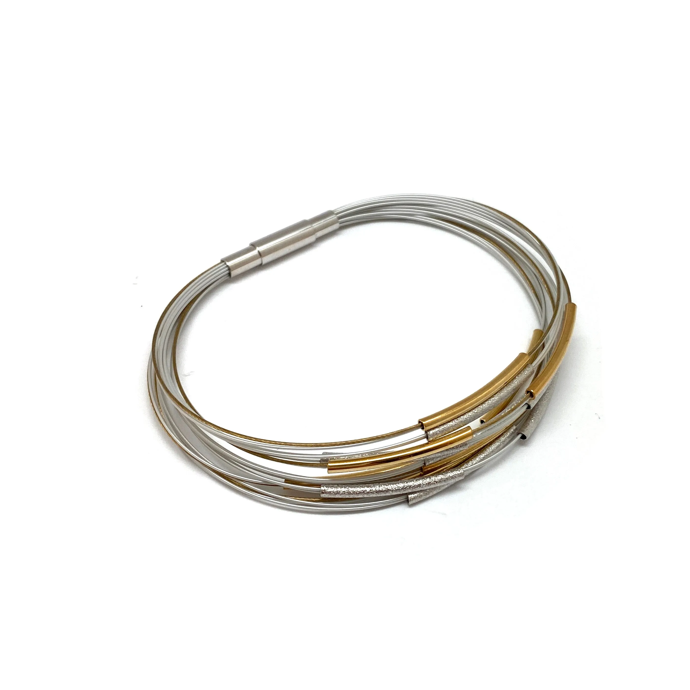 Silver and Gold Thin Bar Bracelet