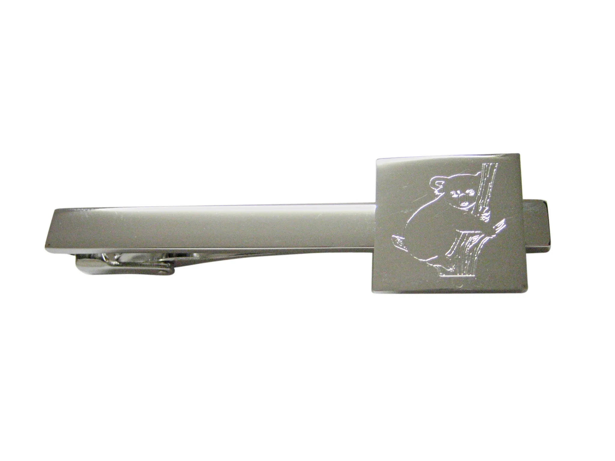 Silver Toned Etched Koala Square Tie Clip