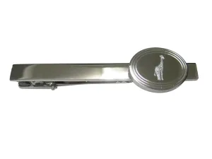 Silver Toned Etched Oval Standing Giraffe Tie Clip