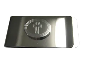 Silver Toned Etched Oval Triple Religious Cross Money Clip