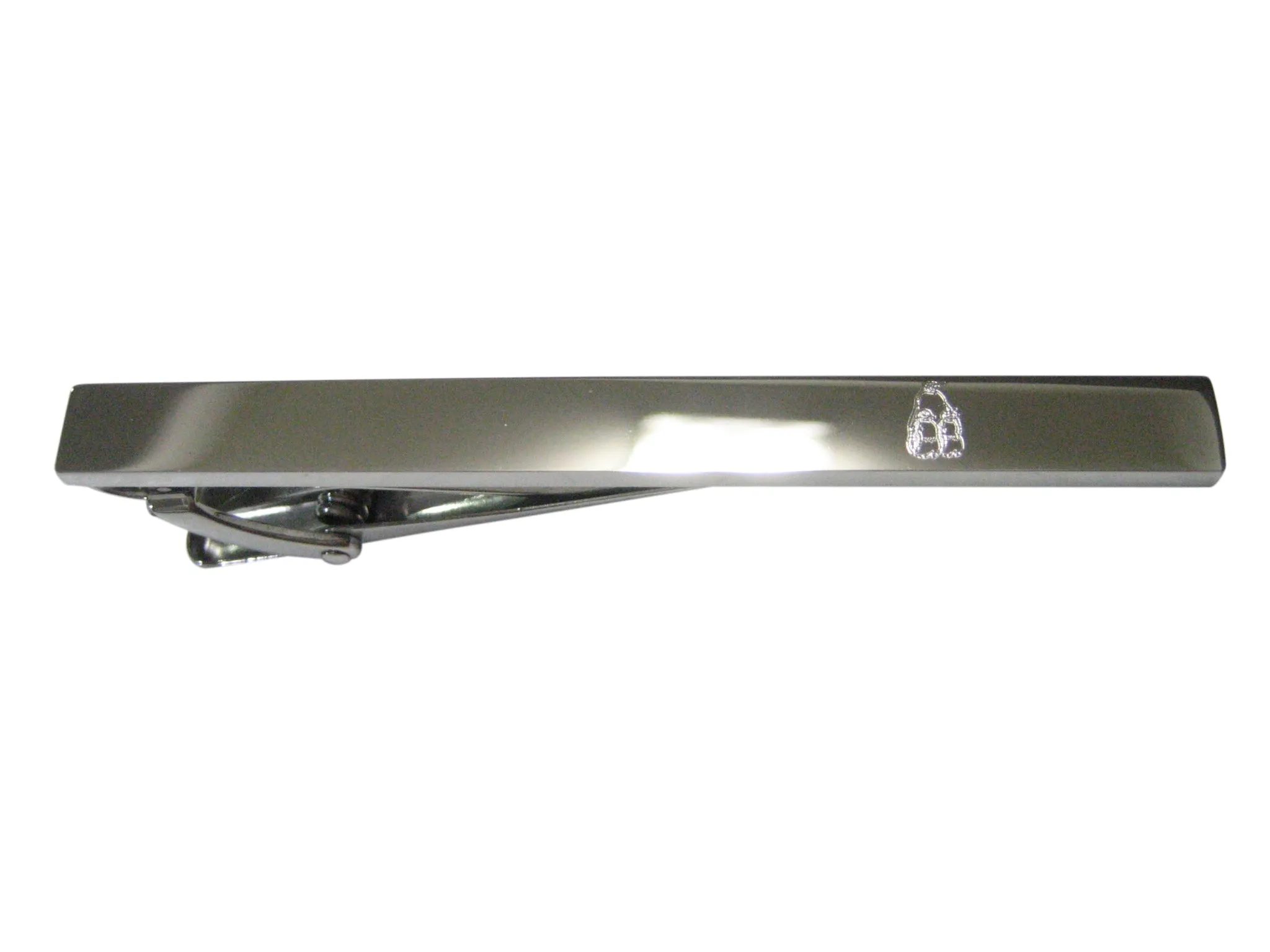 Silver Toned Etched Sleek Family of Penguin Birds Tie Clip