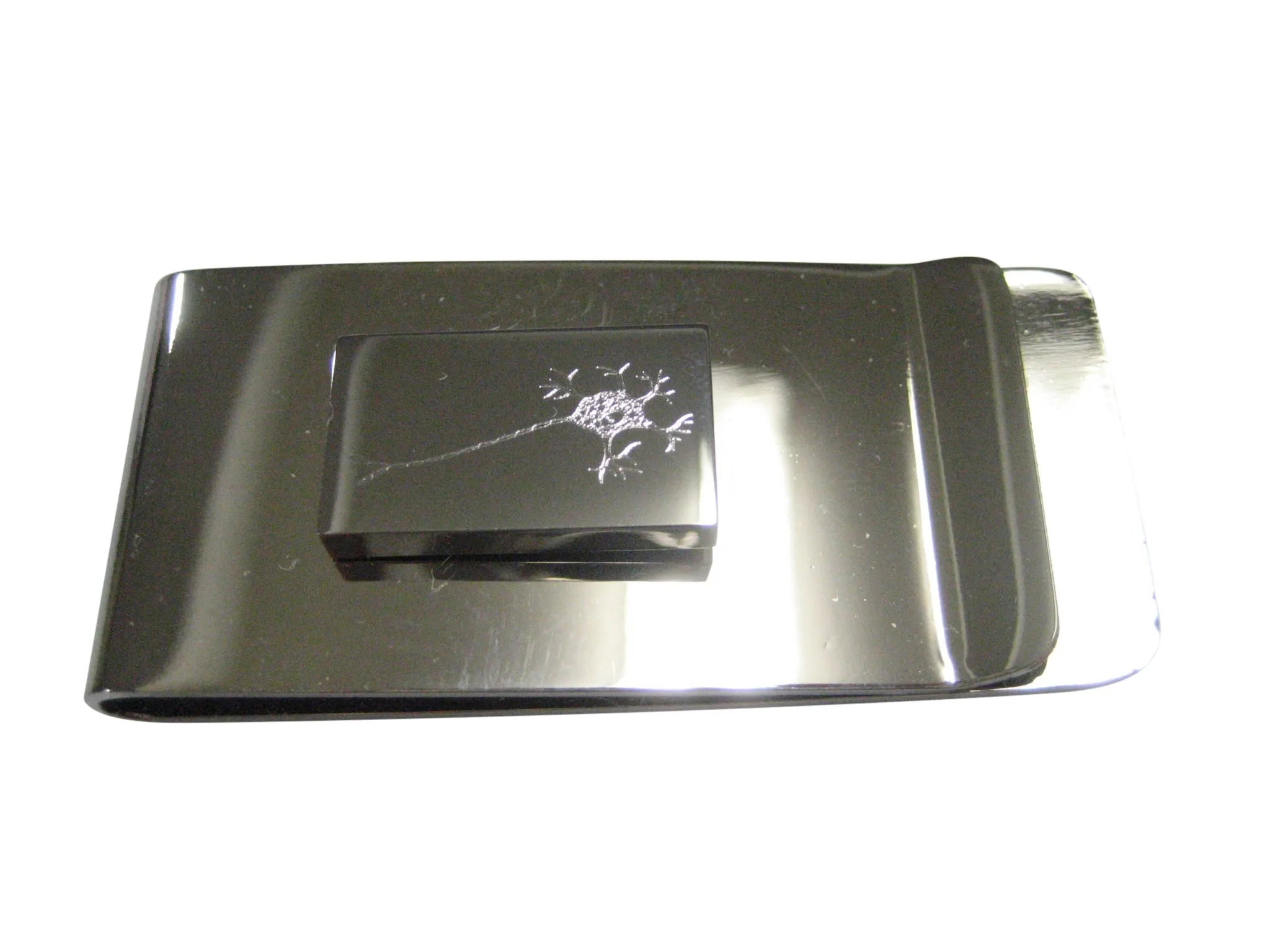 Silver Toned Rectangular Etched Anatomical Neuron Nerve Cell Money Clip
