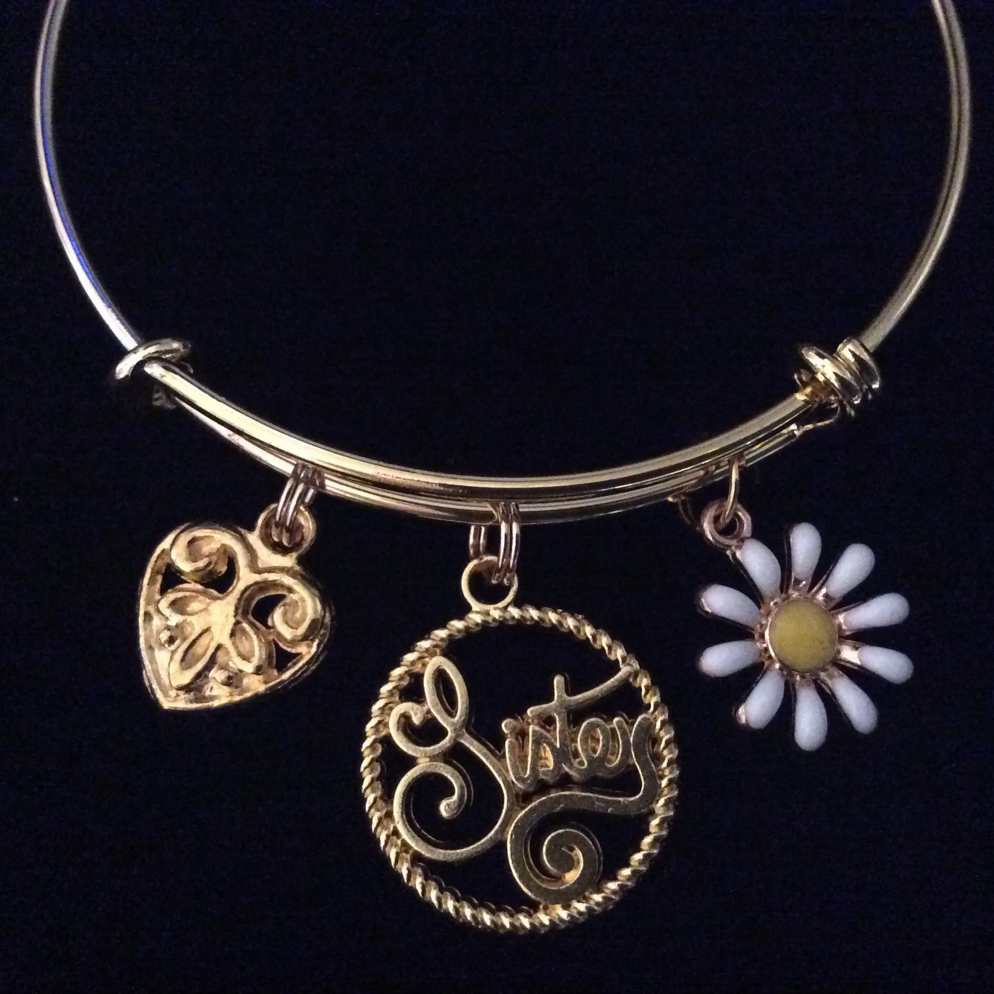 Sister Gold Expandable Charm Bracelet Adjustable Wire Bangle Gift Trendy