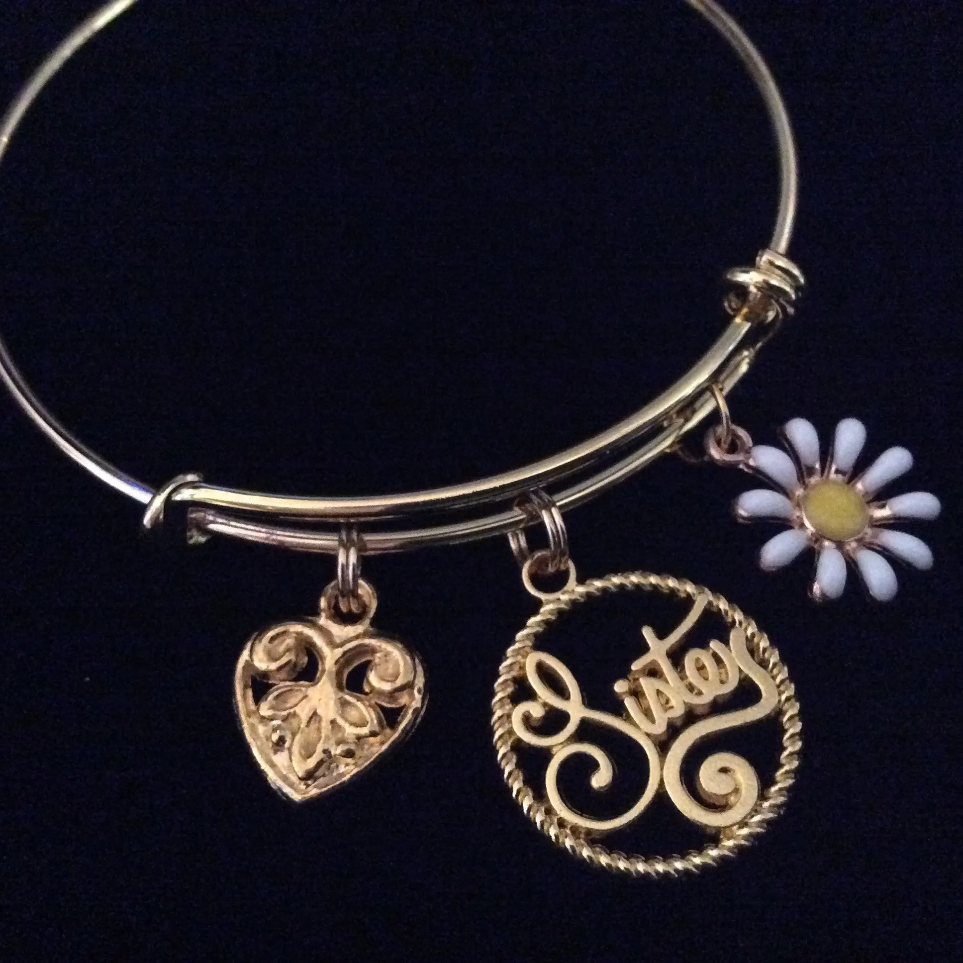 Sister Gold Expandable Charm Bracelet Adjustable Wire Bangle Gift Trendy