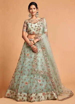 Sky Blue Floral Heavy Embroidered Designer Lehenga Choli