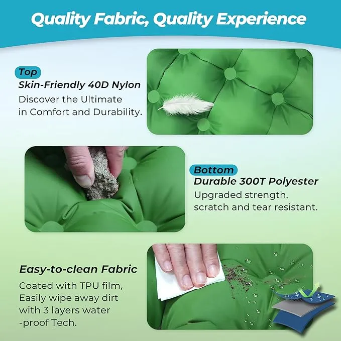 Sleeping Pad for Camping, 4in Thickness Inflatable Sleeping Mat with Adjustable Pillow & Built-in Foot Pump,Lightweight Camping Air Mattress with Waterproof Nylon for Hiking,Traveling-Green
