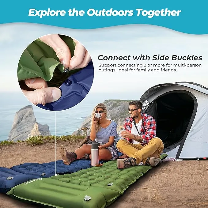 Sleeping Pad for Camping, 4in Thickness Inflatable Sleeping Mat with Adjustable Pillow & Built-in Foot Pump,Lightweight Camping Air Mattress with Waterproof Nylon for Hiking,Traveling-Green