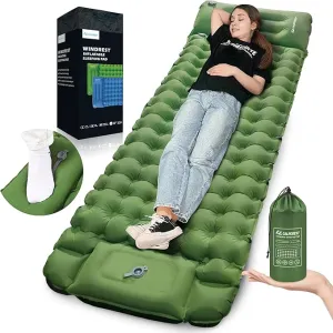 Sleeping Pad for Camping, 4in Thickness Inflatable Sleeping Mat with Adjustable Pillow & Built-in Foot Pump,Lightweight Camping Air Mattress with Waterproof Nylon for Hiking,Traveling-Green