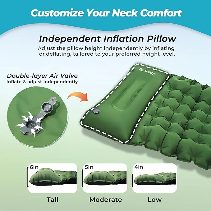 Sleeping Pad for Camping, 4in Thickness Inflatable Sleeping Mat with Adjustable Pillow & Built-in Foot Pump,Lightweight Camping Air Mattress with Waterproof Nylon for Hiking,Traveling-Green