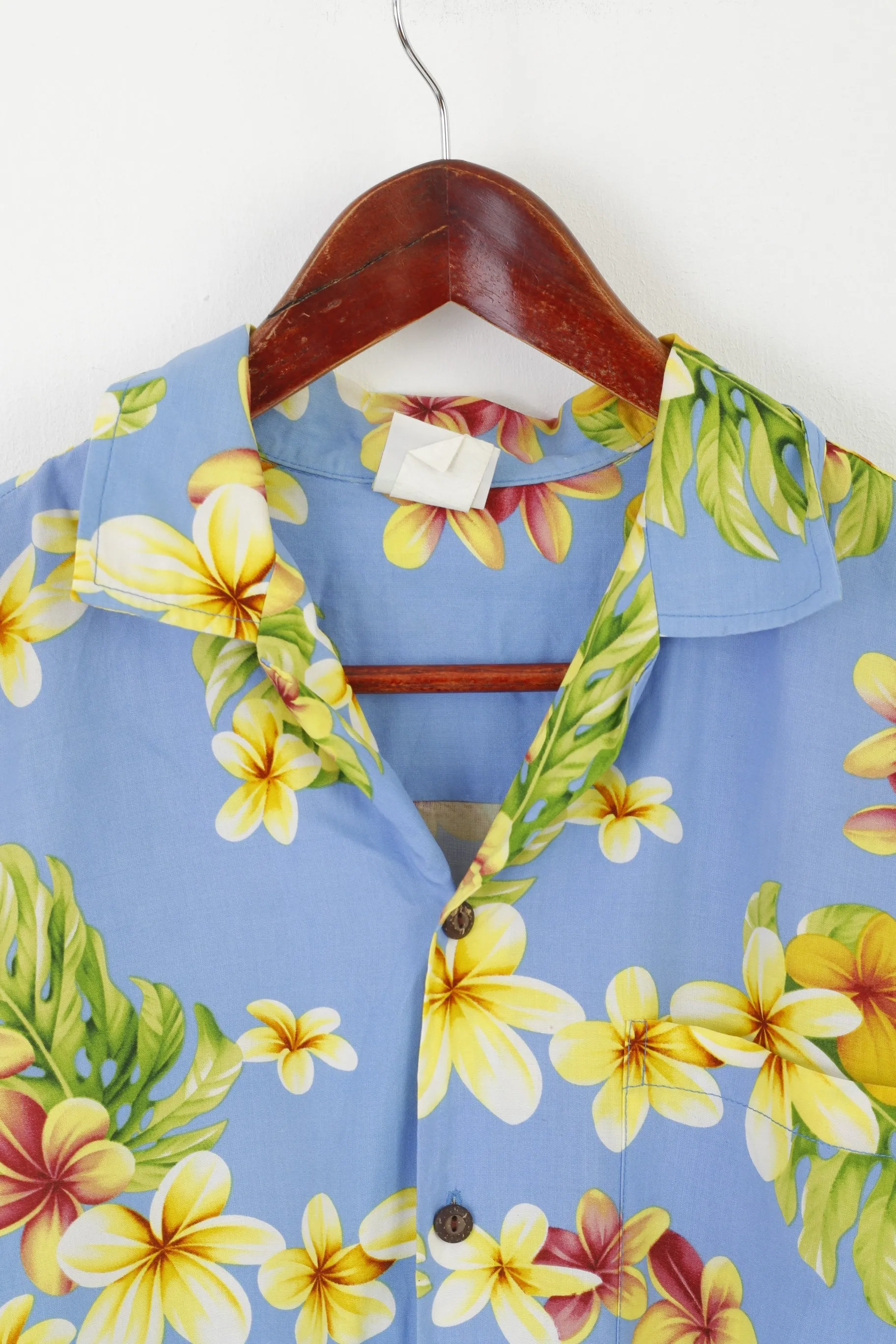 Smart Design Men M Casual Shirt Blue Floral Print 100% Rayon Hawaii Top