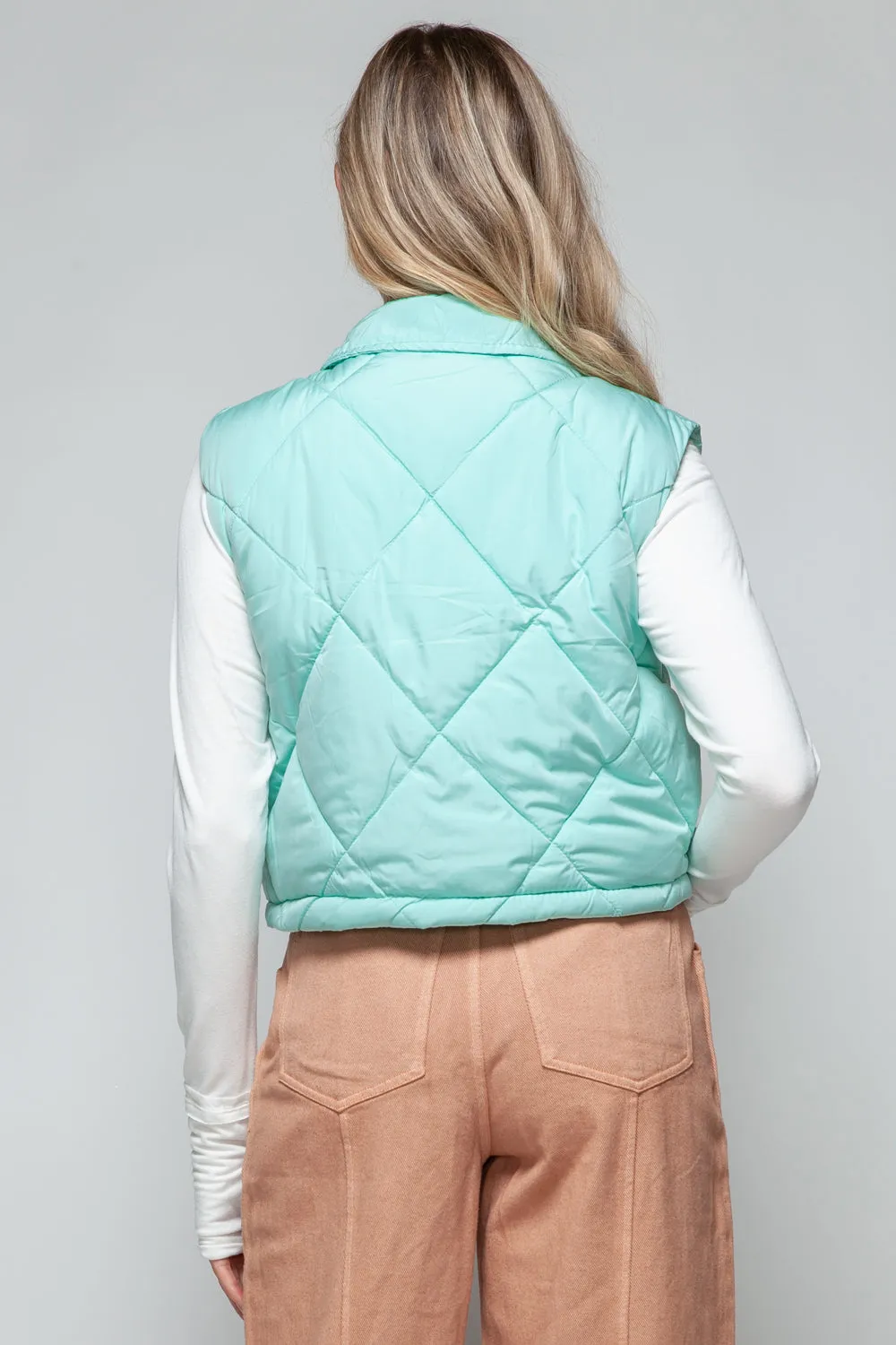 Snobbish Snap Down Quilted Crop Vest in Green