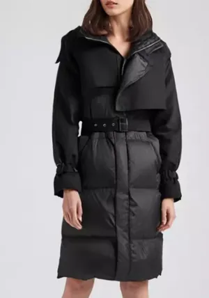 Sophisticated Belted Slim-Waist Patchwork Puffy Winter Coat