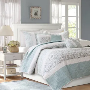 Stella 6 Piece Cotton Percale Quilt Set with Throw Pillows