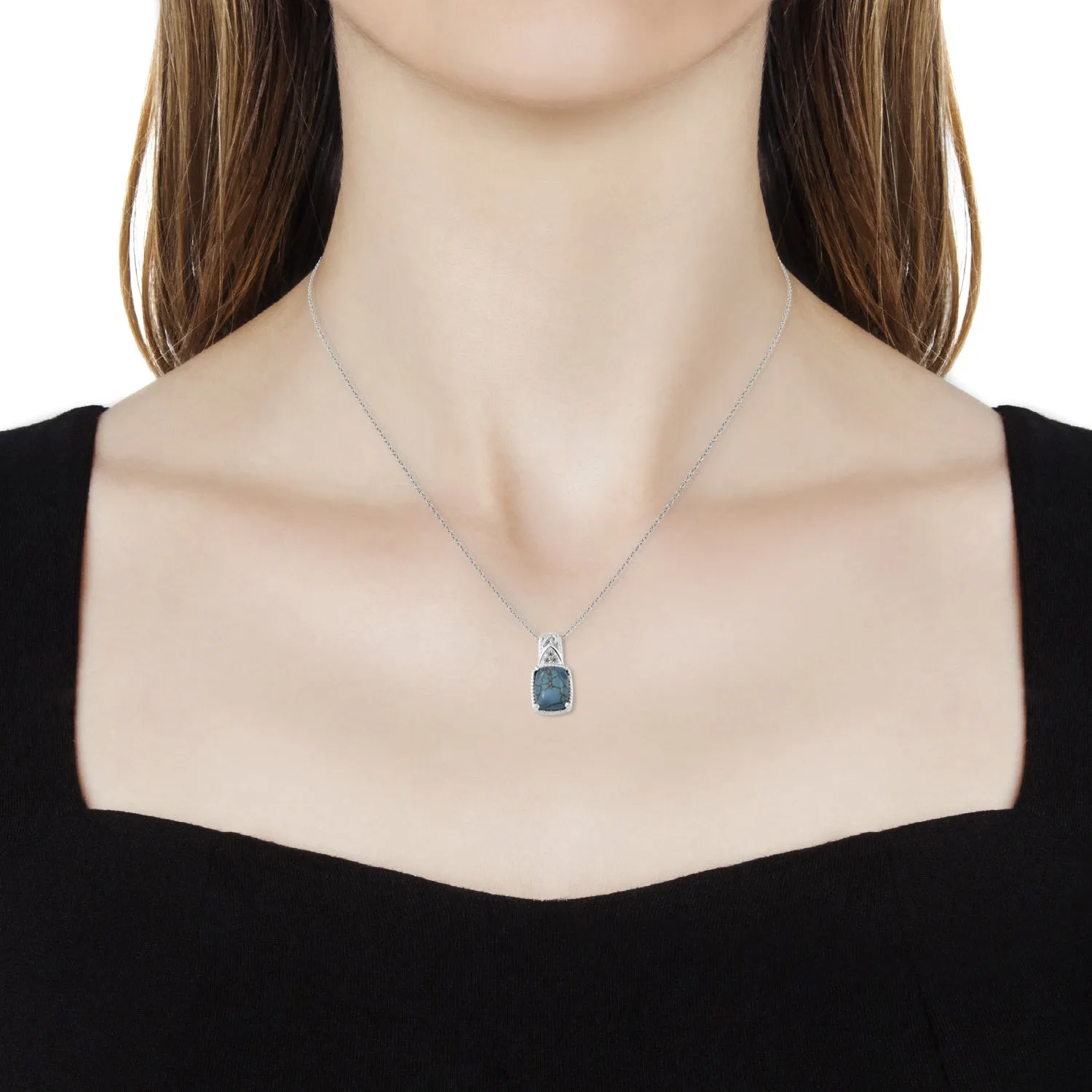 Sterling Silver Blue Mojave TURQUOISE Pendant & Stainless Steel Chain 20"