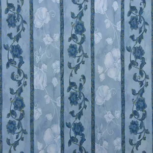 Striped Floral Abstract Cotton Sheeting Vintage Fabric 140cm, Blue