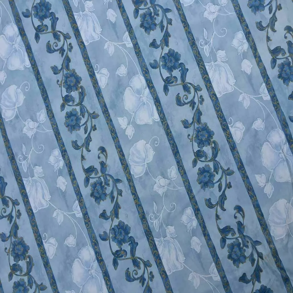 Striped Floral Abstract Cotton Sheeting Vintage Fabric 140cm, Blue
