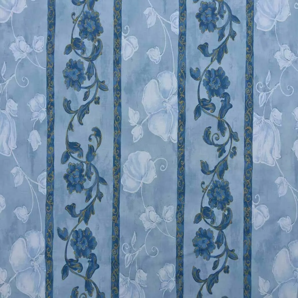 Striped Floral Abstract Cotton Sheeting Vintage Fabric 140cm, Blue