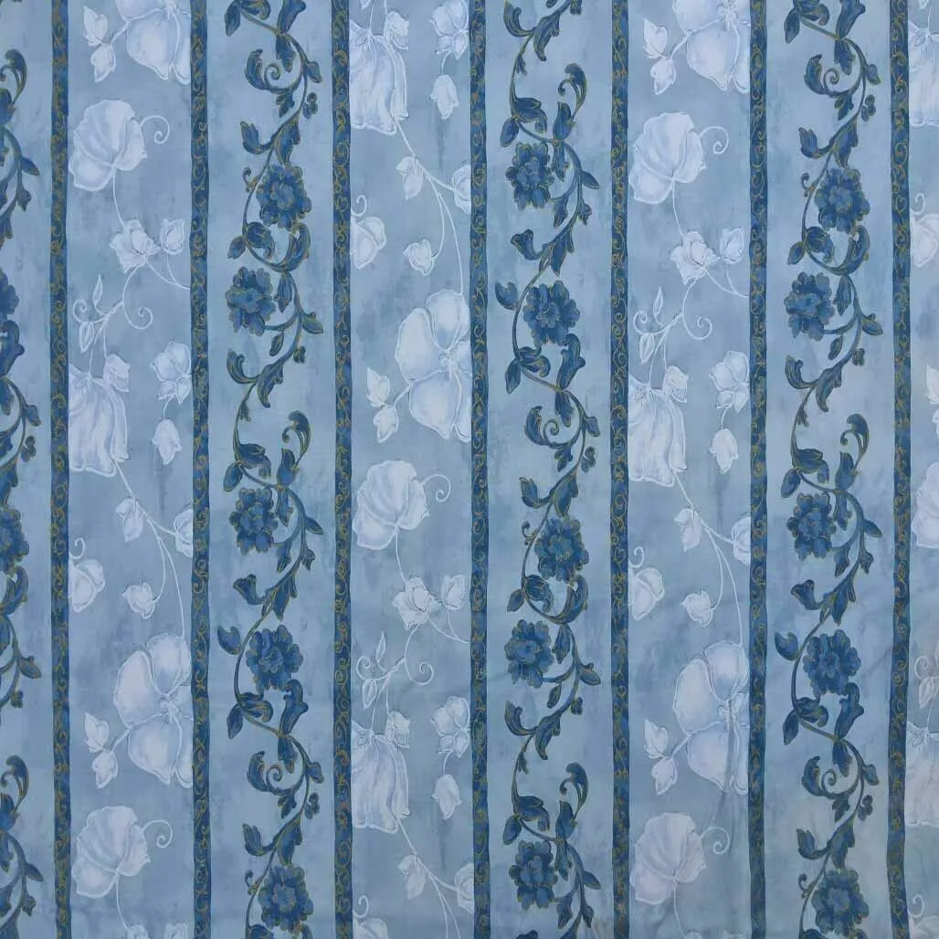 Striped Floral Abstract Cotton Sheeting Vintage Fabric 140cm, Blue