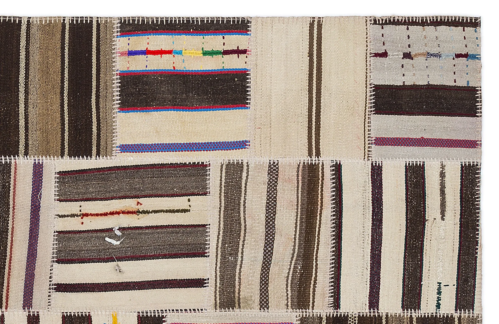 Striped Over Dyed Kilim Patchwork Unique Rug 5'3'' x 7'7'' ft 160 x 230 cm