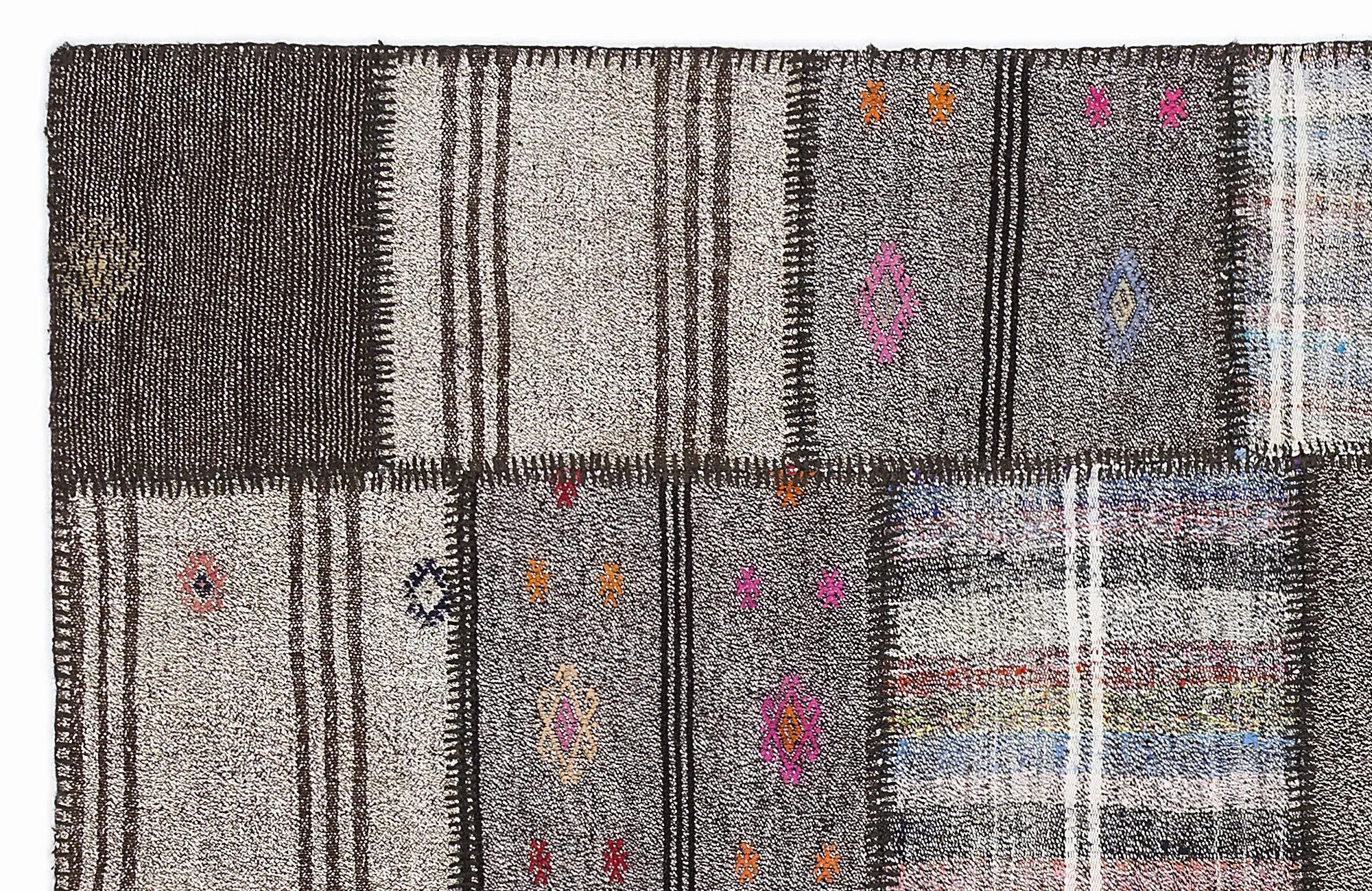 Striped Over Dyed Kilim Patchwork Unique Rug 5'3'' x 7'7'' ft 160 x 230 cm