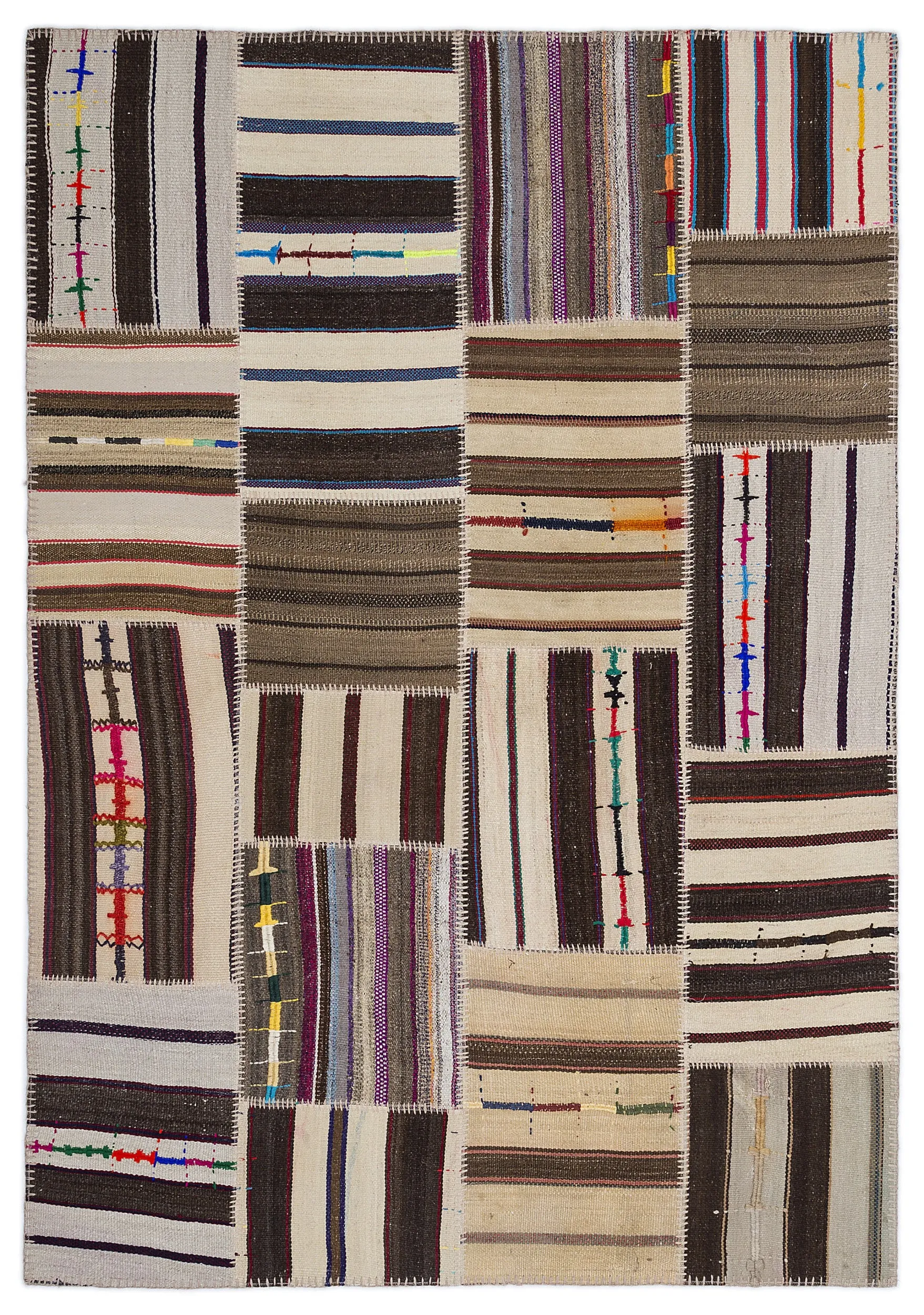 Striped Over Dyed Kilim Patchwork Unique Rug 5'3'' x 7'7'' ft 160 x 230 cm