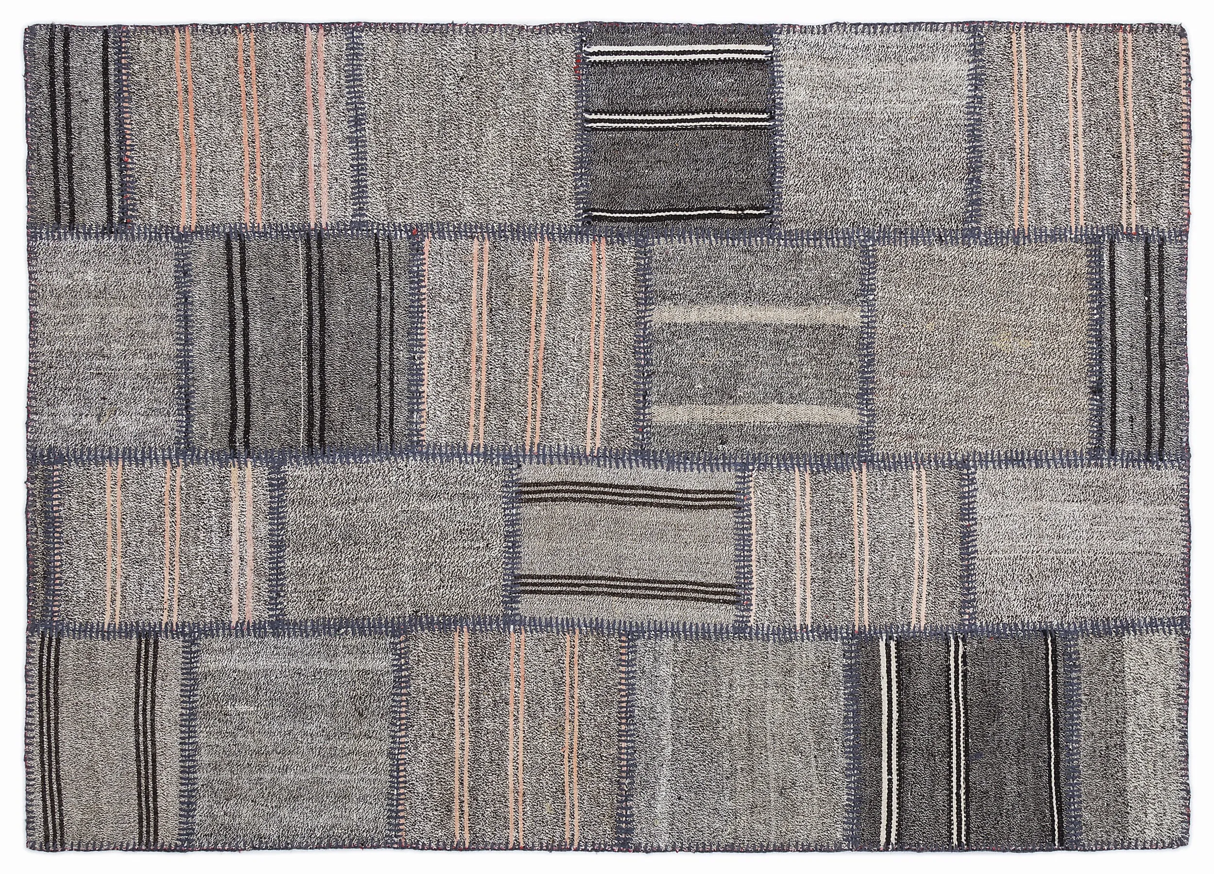 Striped Over Dyed Kilim Patchwork Unique Rug 5'3'' x 7'7'' ft 160 x 230 cm